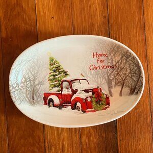 New Oval Platter Oval Platter 8" x 5 3/4' -Home for Christmas Vintage Red Truck